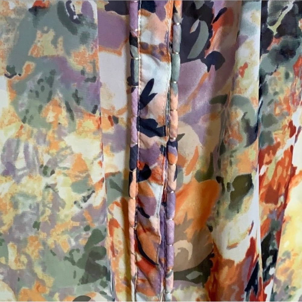 Hilma Petite Watercolor Floral Chiffon Blouse LP Split Neck Tie Waist - Picture 5 of 7